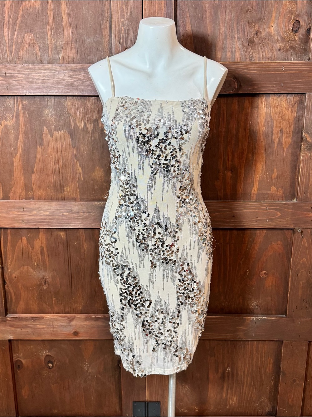 Windsor Champagne Sequin Spaghetti-Strap Mini Dress